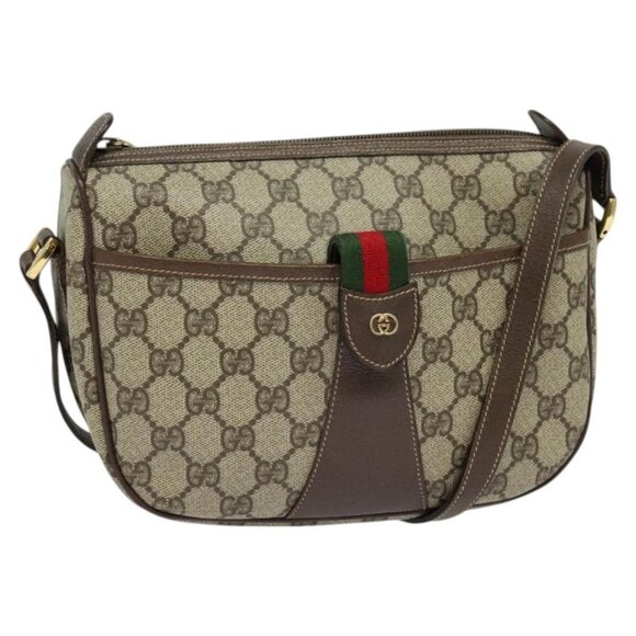 GUCCI GG Supreme Web Sherry Line Bag PVC Beige Gold - Picture 2 of 16